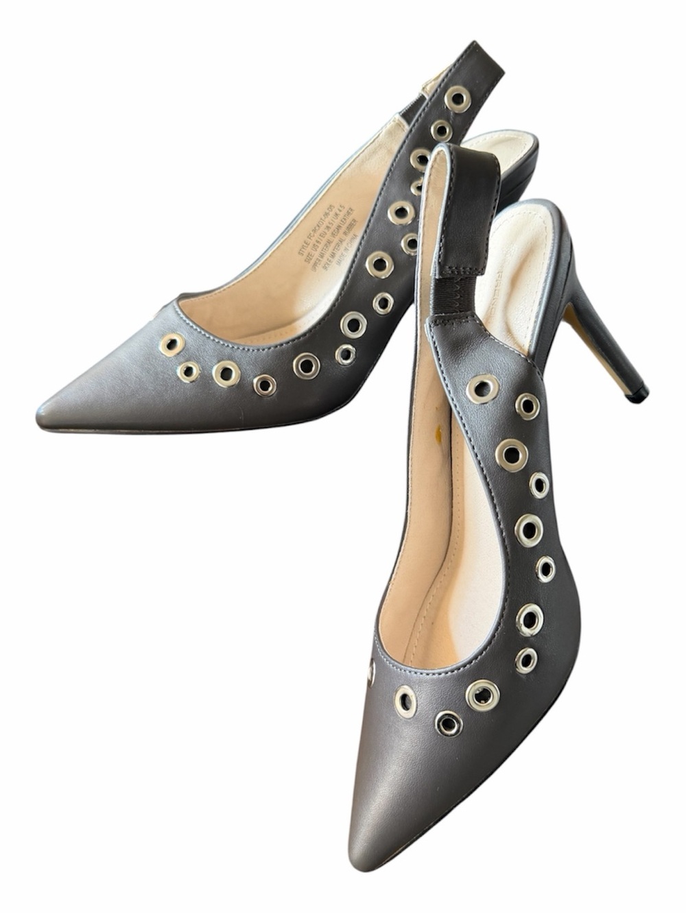 French Connection Rockout Slingback Grommet Heel Pumps Grey 6 Whimsigoth Edgy - Picture 13 of 13